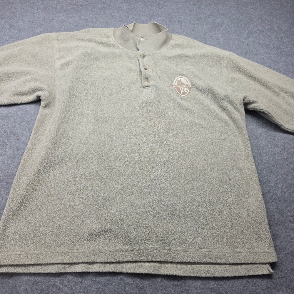 Vintage Times Square Sportwear Fleece Henley Pullover Wolf Graphic Top USA